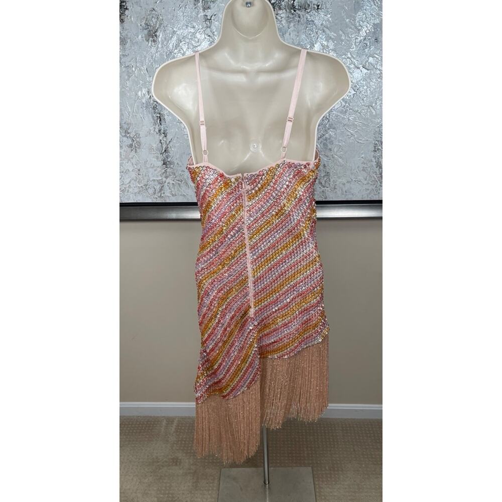 FOR LOVE & LEMONS Capri Bead Embellished Fringe Hem Asymmetric Mini Dress Sz 2 - Picture 7 of 8